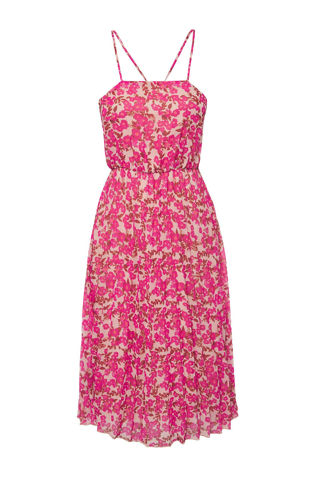 TRENDYOLMILLA Ekru Cicekli Etegi Belden Ac?lan Piliseli Midi Dokuma Elbise TWOSS25EL00581  фото 10