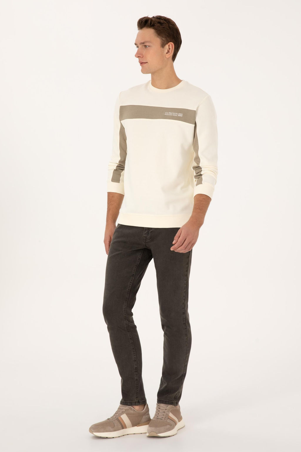 Erkek Regular Fit Bisiklet Yaka Krem Sweatshirt - U.s. polo assn фото 4