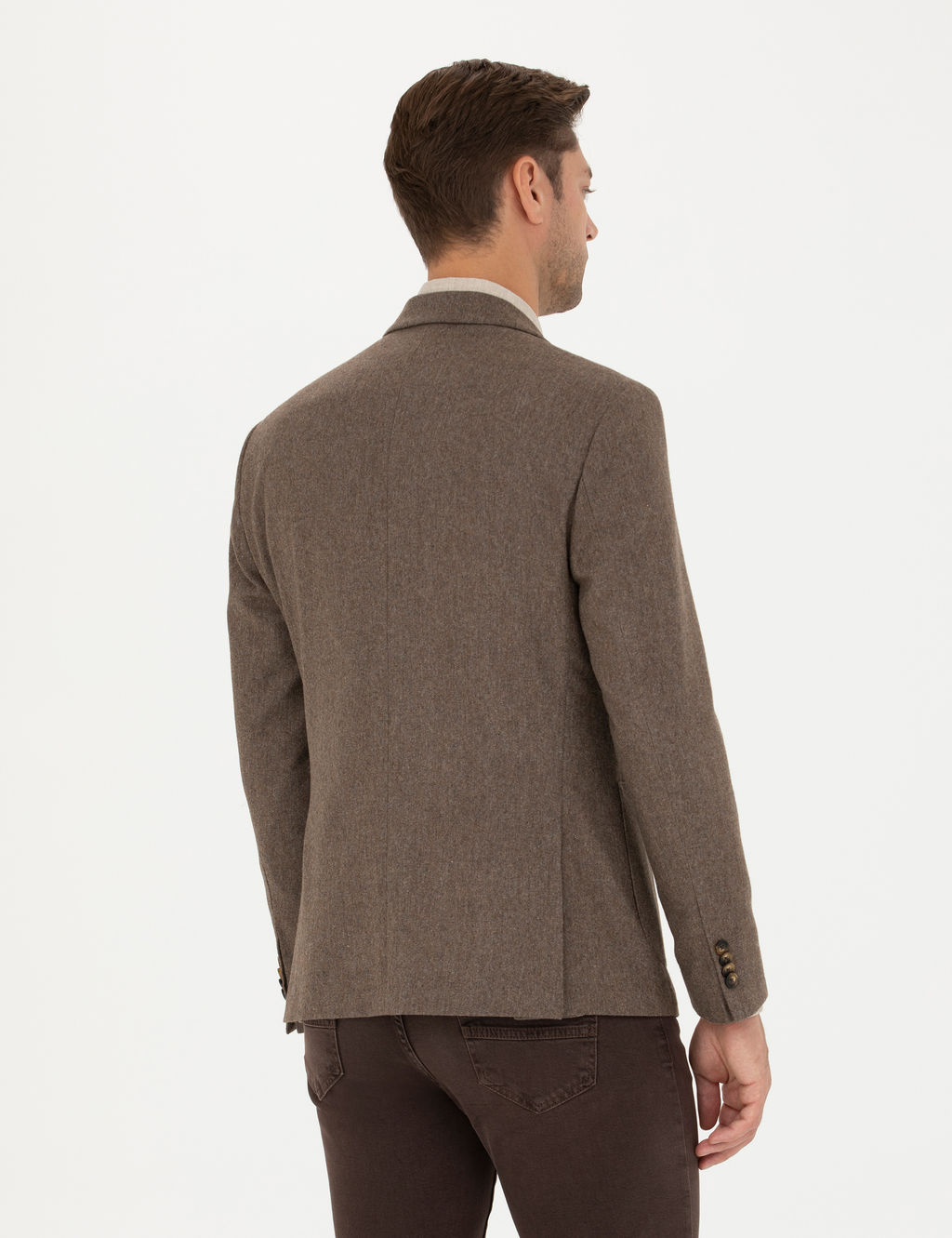 Kahverengi Y_n Kar___ml_ Slim Fit Ceket