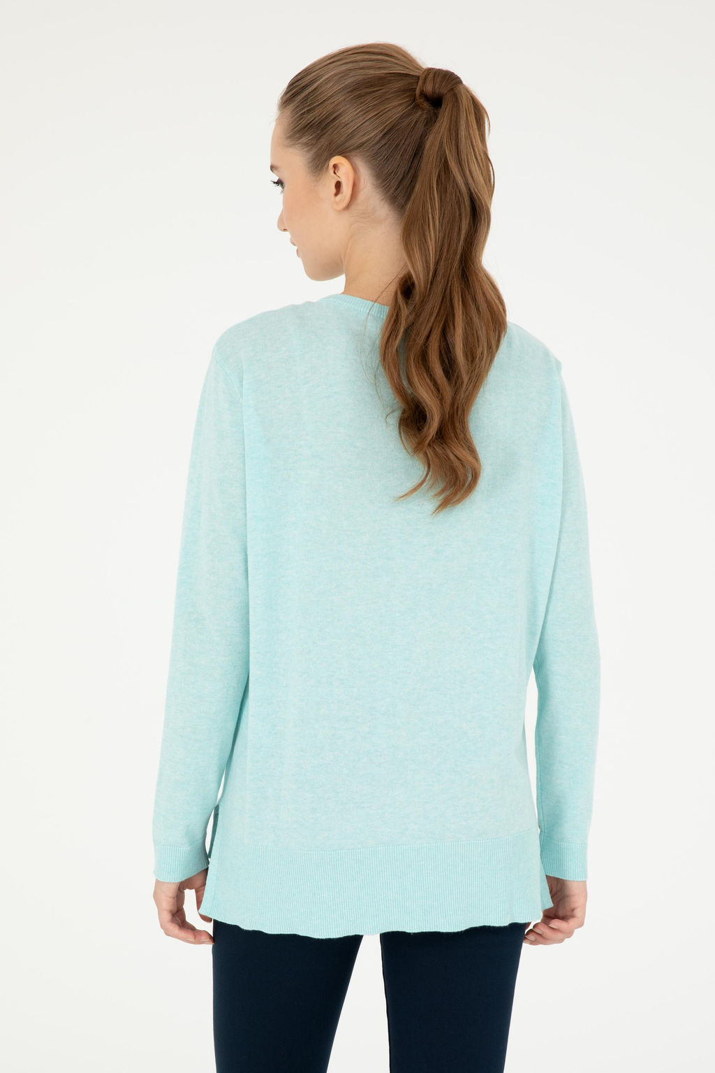 Женский базовый свитер водно-зеленого цвета с круглым вырезом Неожиданная скидка в корзине - U.s. polo assn фото 5