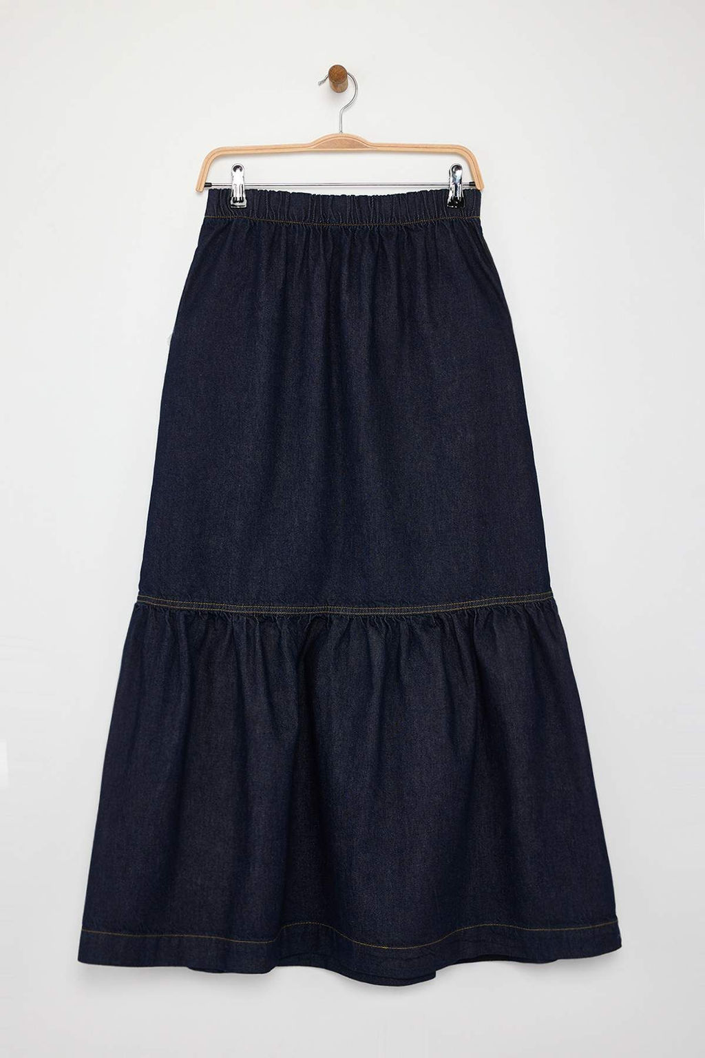 Koyu Mavi Volanl? Beli Lastikli Denim Etek TWOAW26ET00012 - Trendyolmilla фото 7