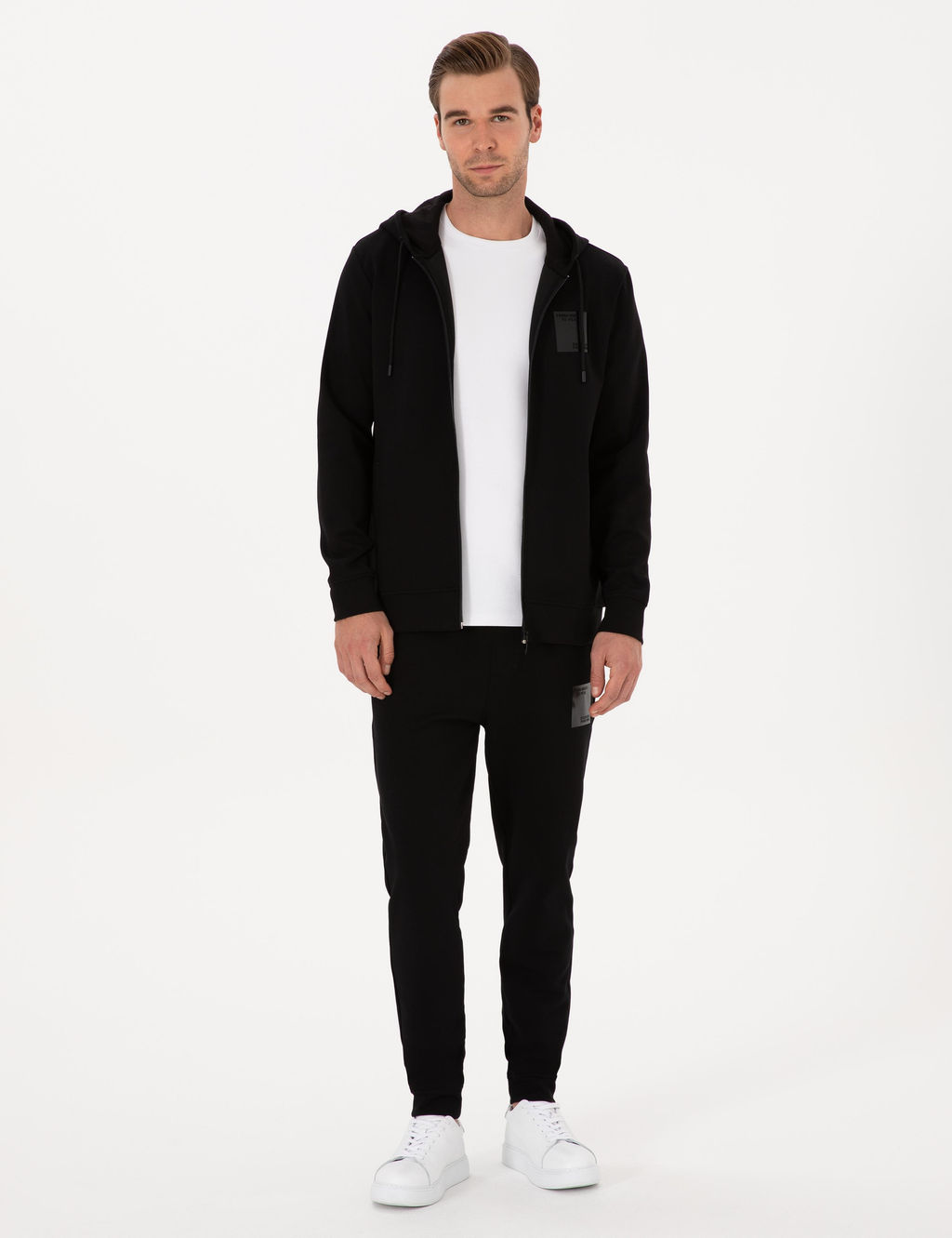 Siyah Slim Fit Pamuk Kar___ml_ Pa_as_ Lastikli E_ofman Alt_