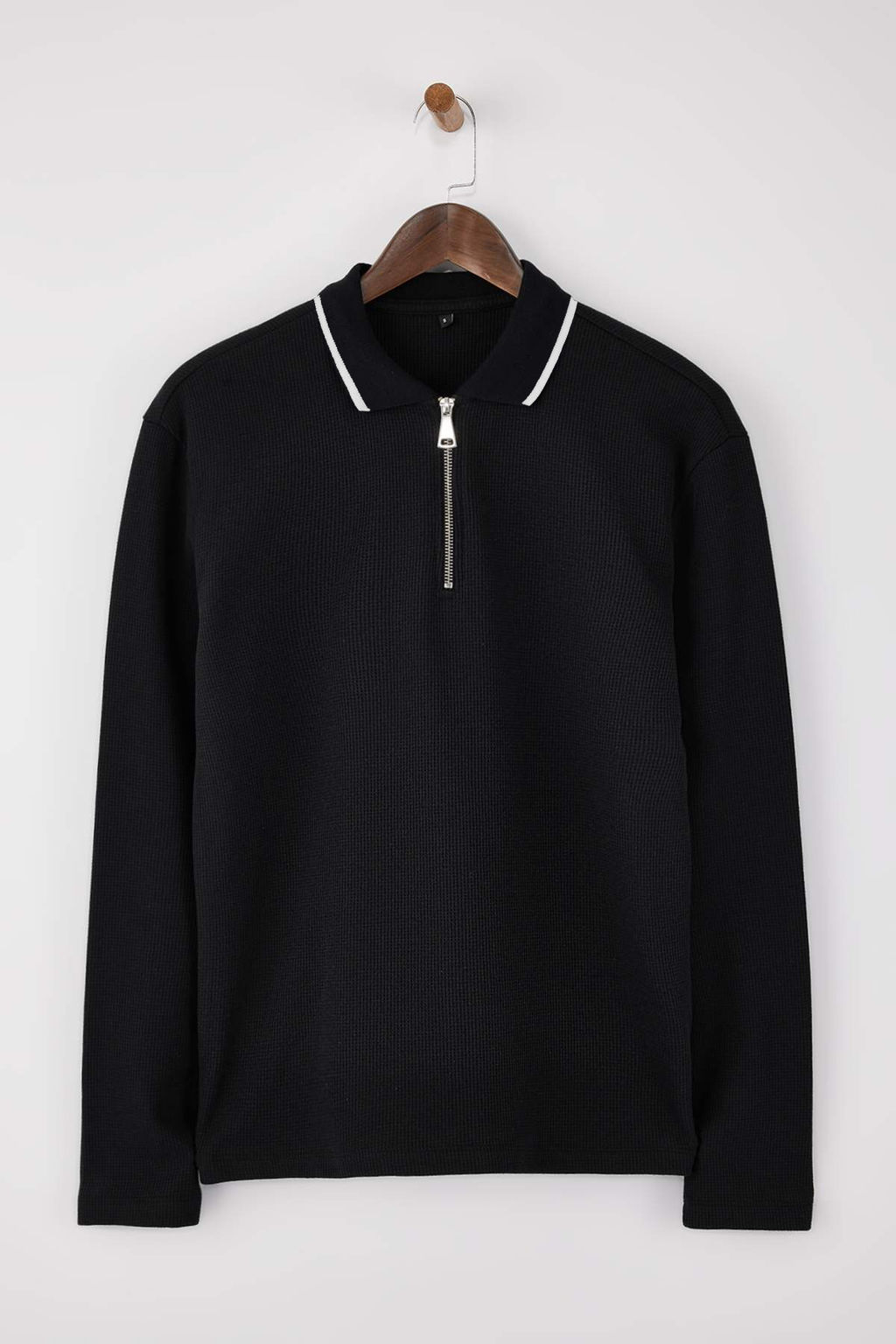 Siyah Loose Fit Dokulu Yaka Cizgi Detayl? Fermuarl? Polo Yaka T-shirt TMNSS26PO00003 - Trendyolmilla фото 7