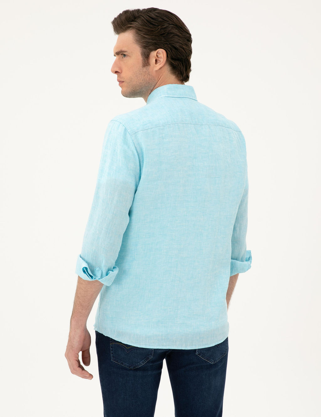 Turkuaz Regular Fit %100 Keten G_mlek