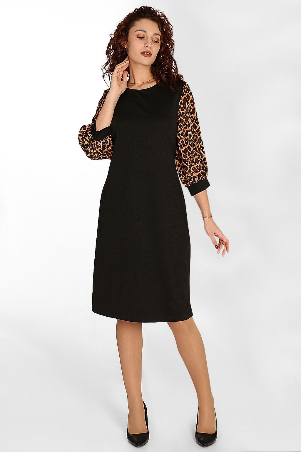Платье с леопардовыми рукавами - Almond фото 4