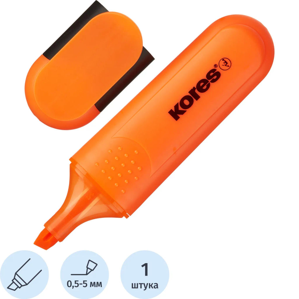 Маркер текстовыделитель Kores BRIGHT LINER PLUS, скош нак, 0.5-5 мм,оранж  фото 2