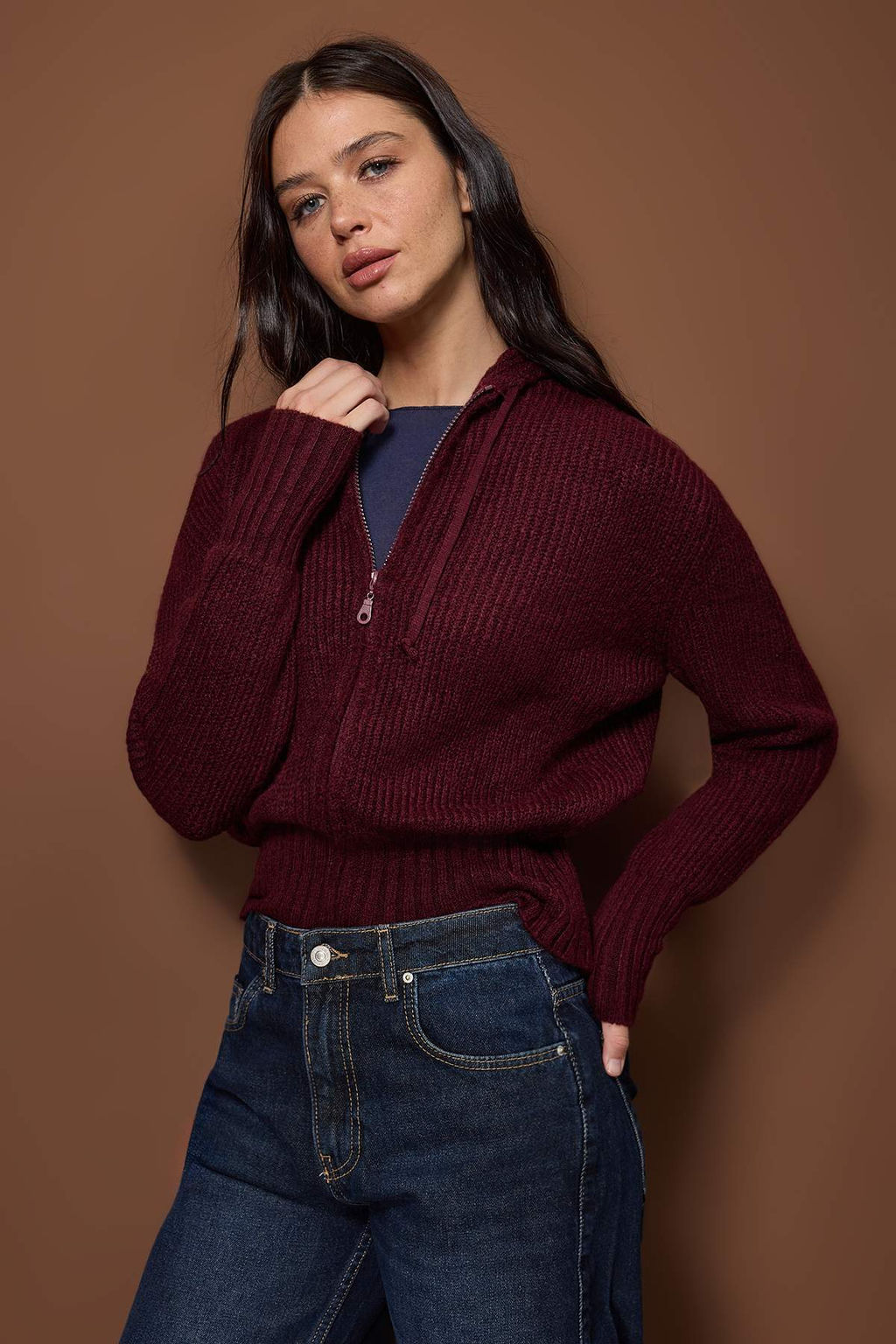 Murdum Yumusak Dokulu Kapusonlu Fermuarl? Triko H?rka TWOAW26HI00296