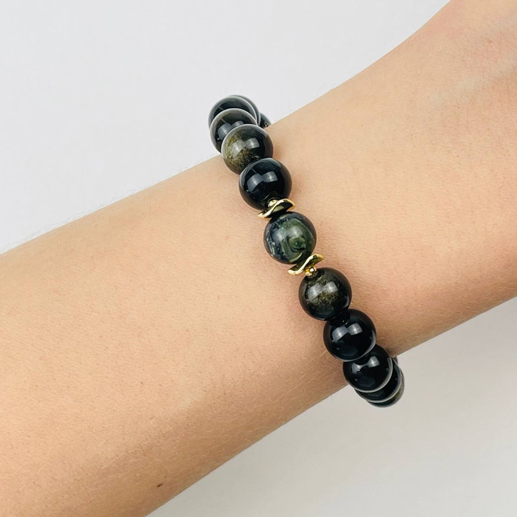 Браслет из золотистого Обсидиана и Яшмы "Камбаба" 18 см