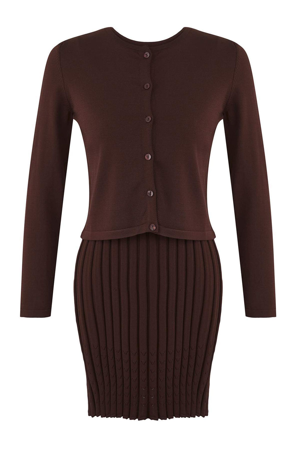 Kahverengi 2li Premium/Ozel Iplik Merserize Gorunumlu Mini Triko H?rka-Elbise Tak?m TWOAW26EL00004 - Trendyolmilla фото 5