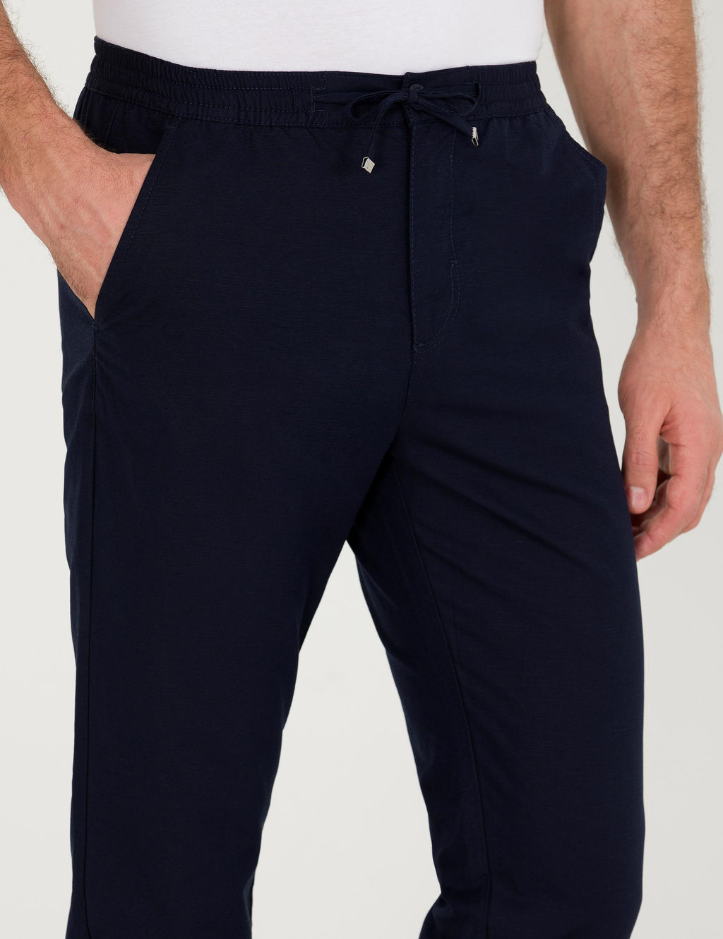 Темно-синие брюки из льняной ткани морковного кроя - Cacharel фото 13