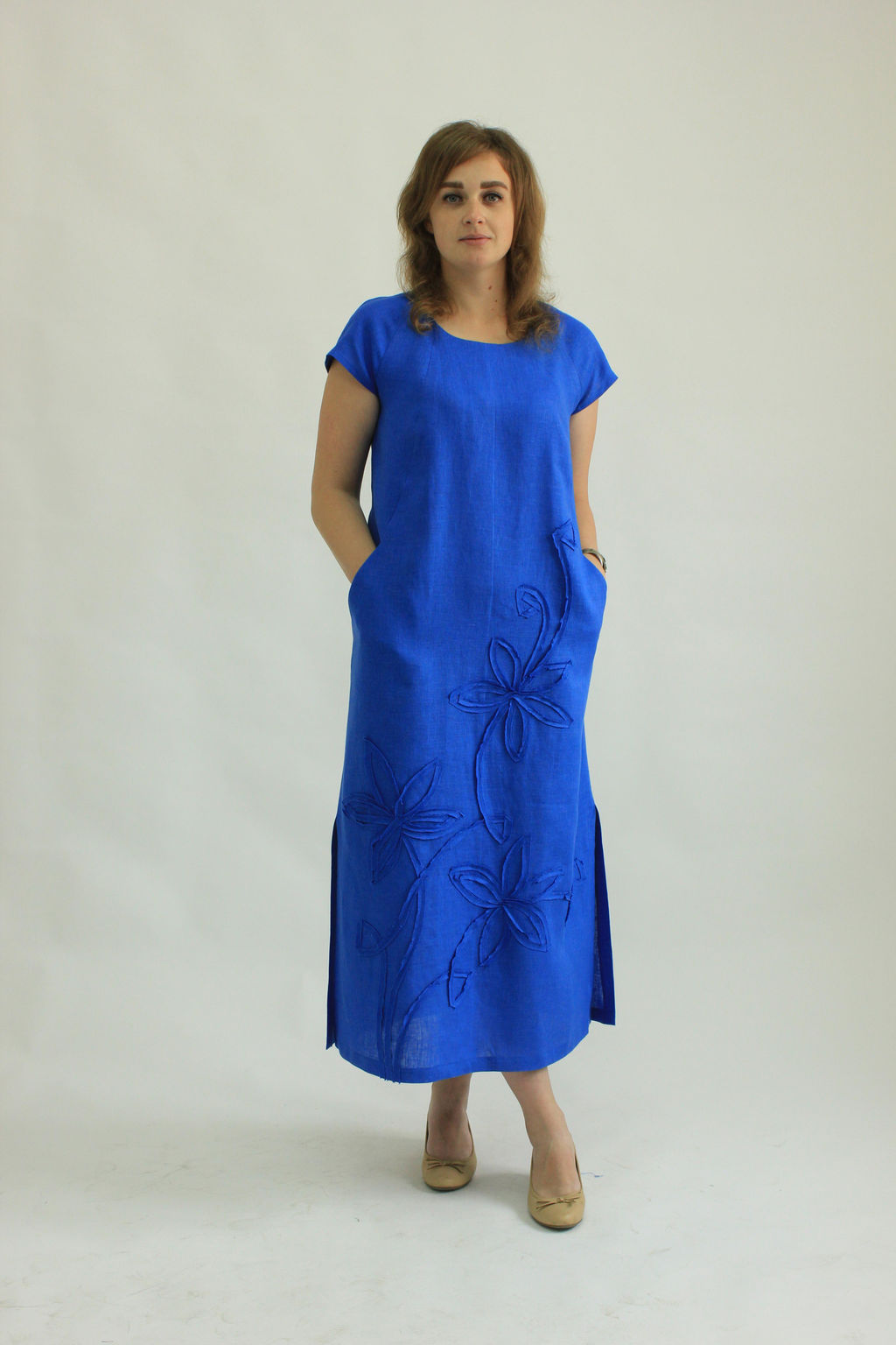 100% ЛЁН Платье С ДЕКОРАТИВНОЙ ОТСТРОЧКОЙ - Елецкие узоры фото 4