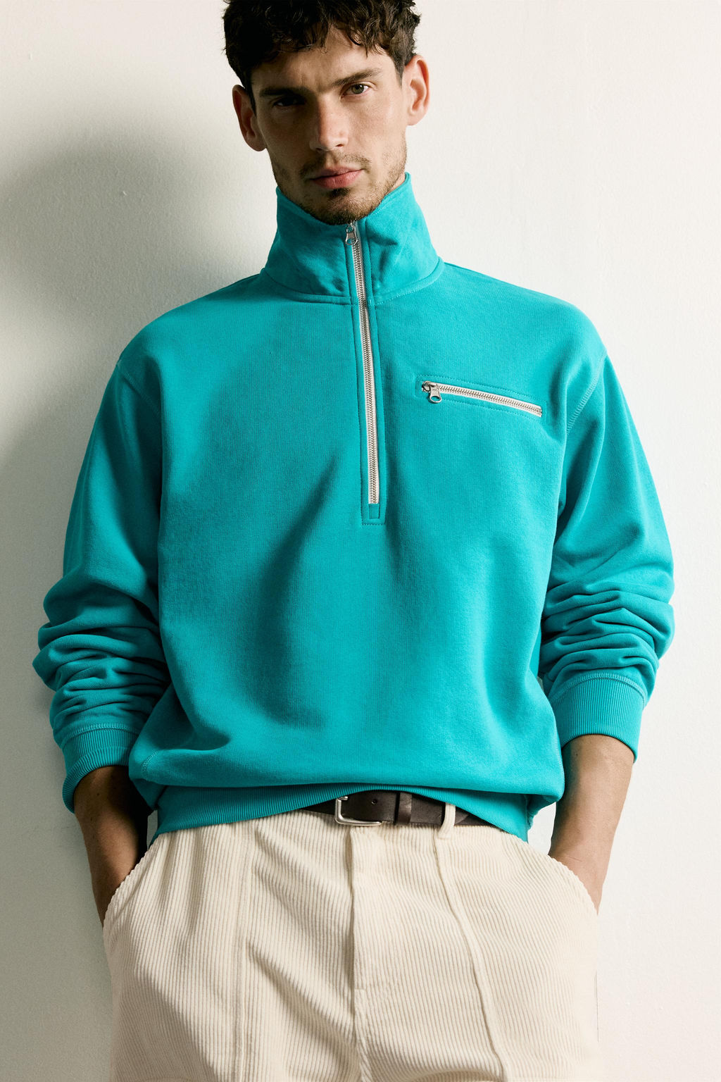 SUDADERA CUELLO CREMALLERA CONTRASTE / Verde claro - Zara фото 6