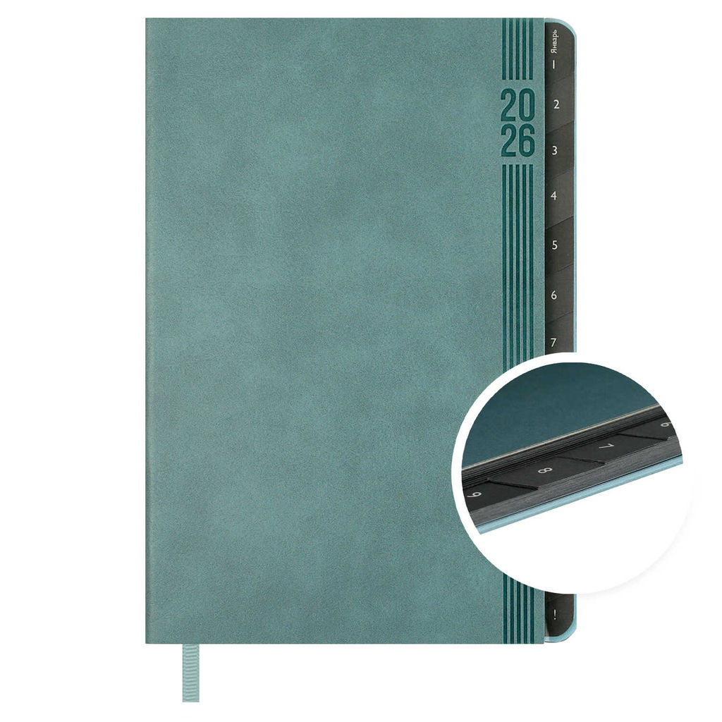 Еженедельник датированный 2026 ESCALADA, А5, 80 л., арт. 70337/ 15 БУЙВОЛ СЕРО-ГОЛУБОЙ