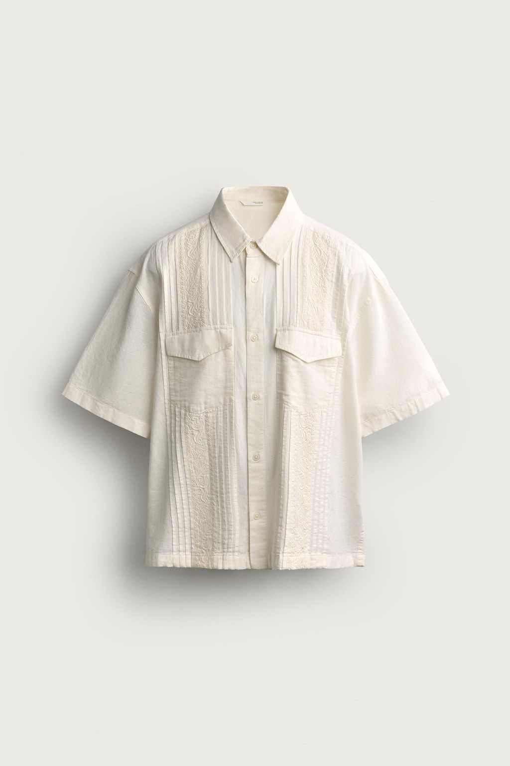 CAMISA RELAXED FIT  BORDADOS PLIEGUES / Crudo - Zara фото 6