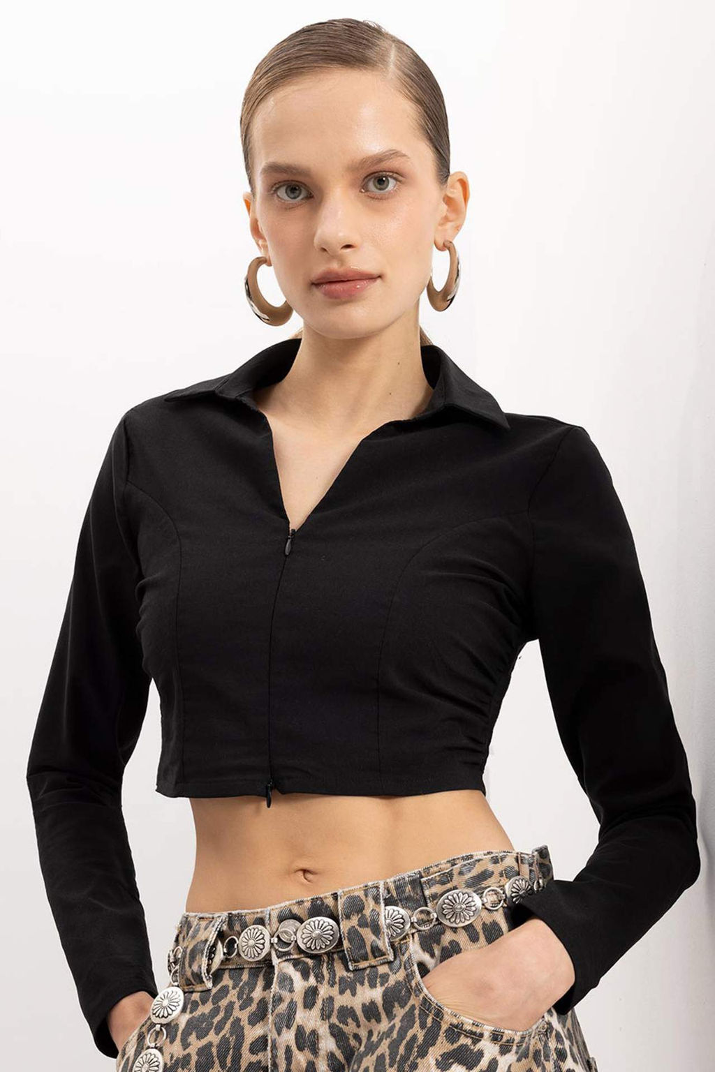 Fitted Gomlek Yaka Bengalin Uzun Kollu Bluz - Defacto фото 3