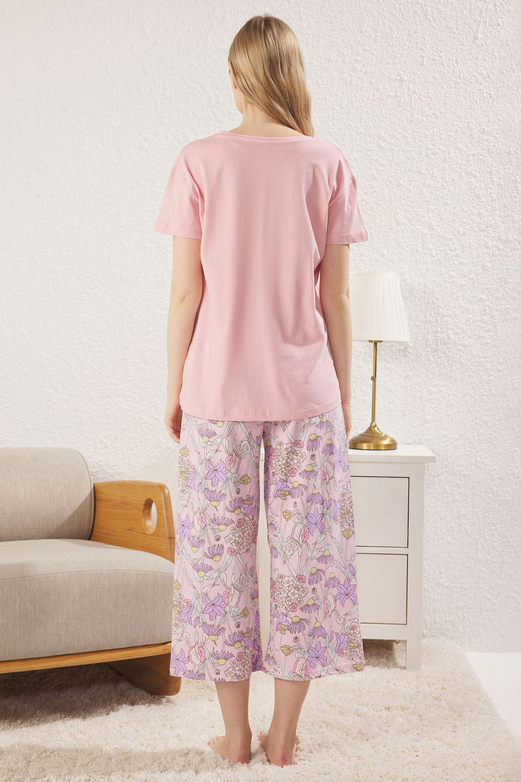 Trendyolmilla Sar? Cicekli Kapri Orme Pijama Tak?m? THMSS24PT00210 фото 5