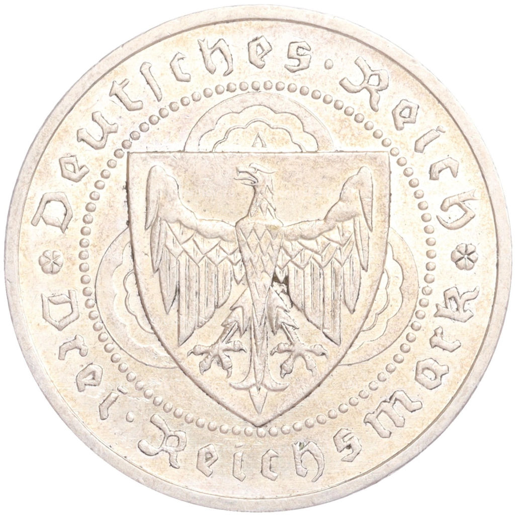 Монета 3 марки 1930 года A Германия 700 лет со дня смерти Вальтера фон дер Фогельвейде