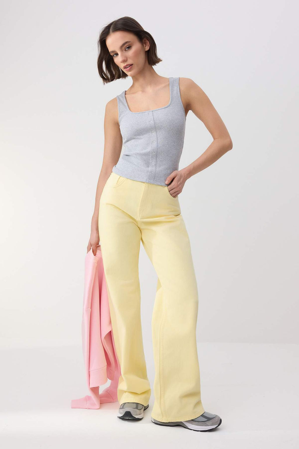 Wardrobe Essentials-Gri Melanj Fitted/Vucuda Oturan C?tc?tl? Esnek Orme Bluz TWOSS26BZ00073