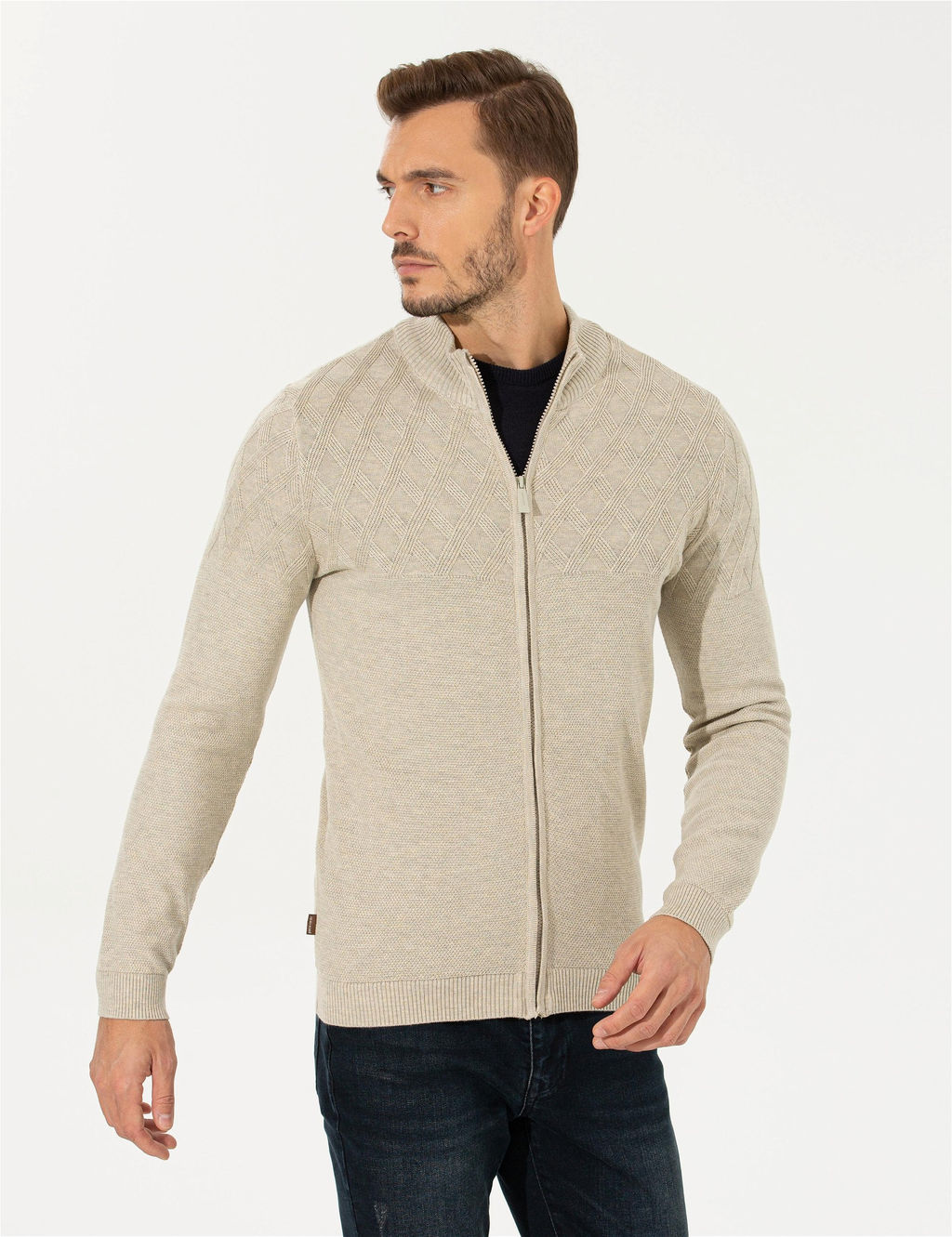 Kum Melanj Slim Fit Fermuarl_ Triko H_rka