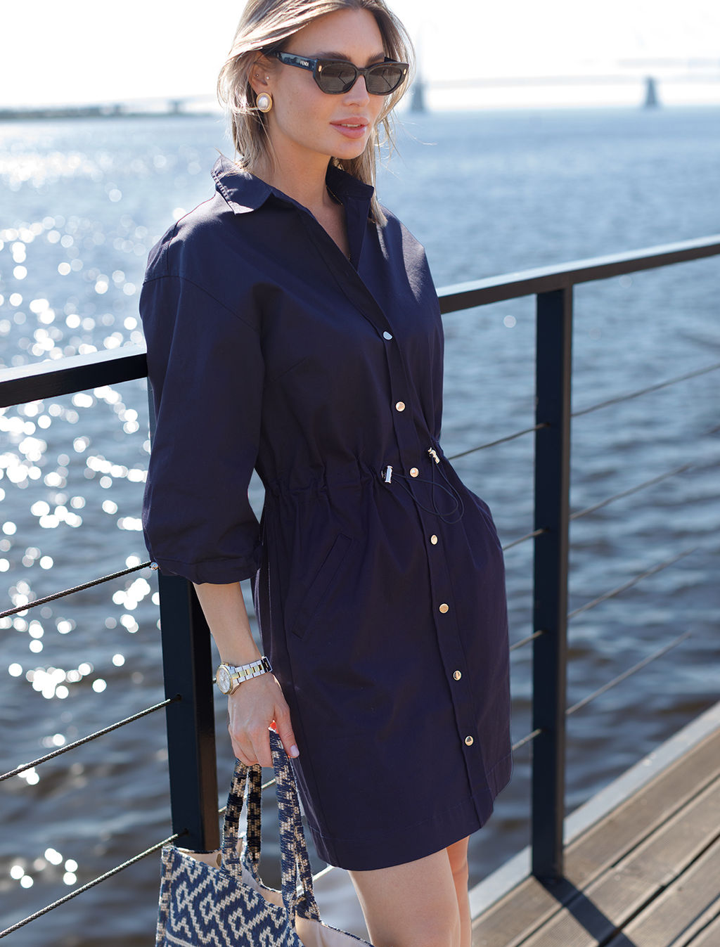 VILATTE / Платье на кулисе с регуляторами из хлопка с эластаном  фото 2