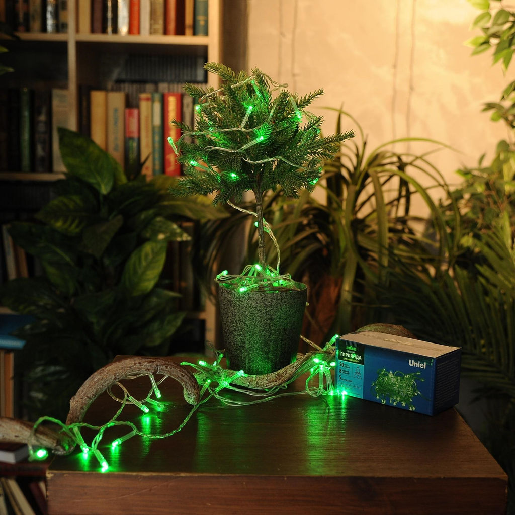 ULD-S0500-050/DTA GREEN IP20 Гирлянда светодиодная с контроллером, 5м. 50 светодиодов. Зеленый свет. Провод прозрачный. ТМ Uniel - Volpe фото 5