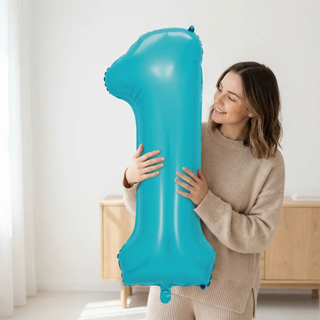 Шар фольгированный 32/81см "Цифра "1" (голубой)