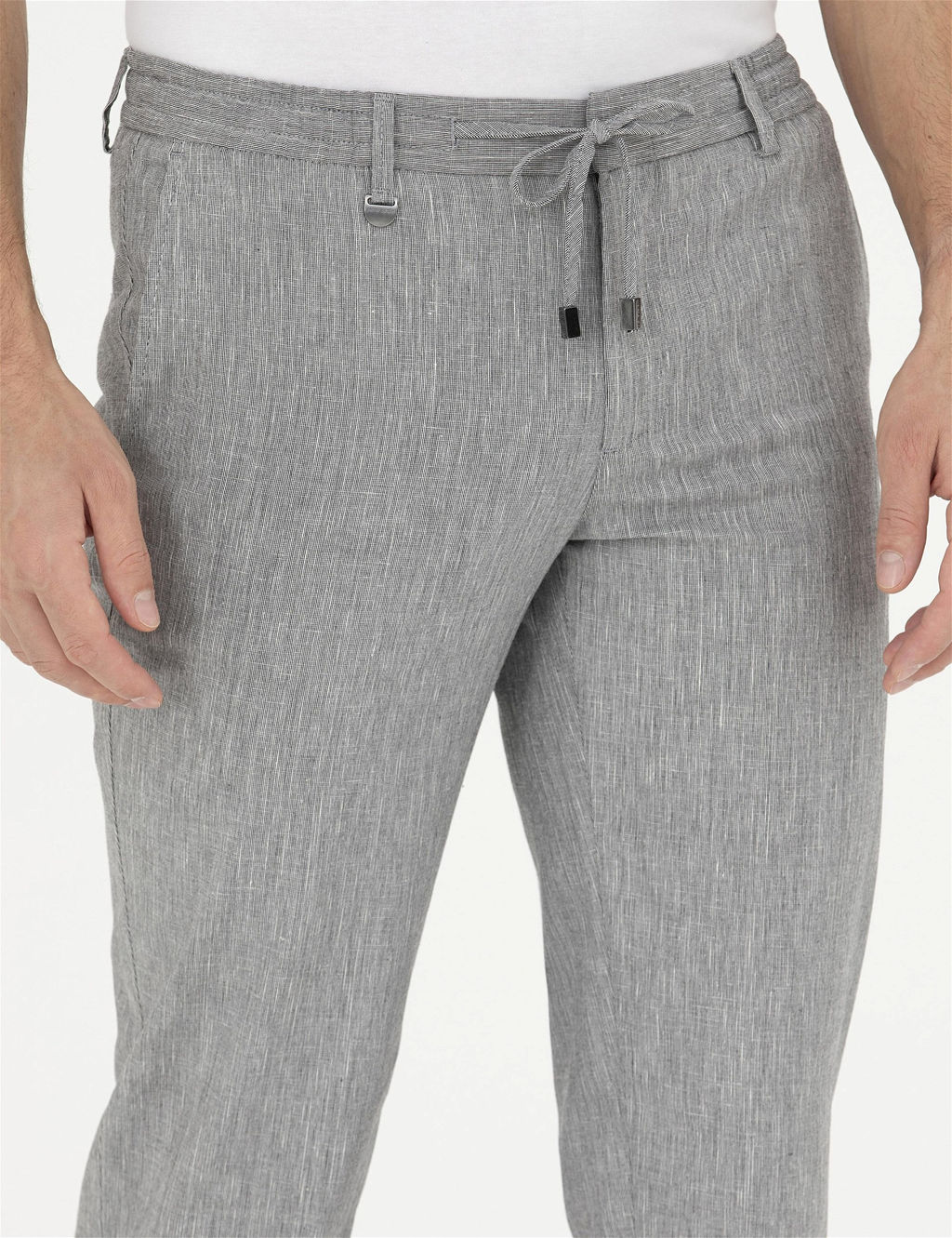 Gri Ex. Slim Fit Keten Kar___ml_ Kuma_ Pantolon