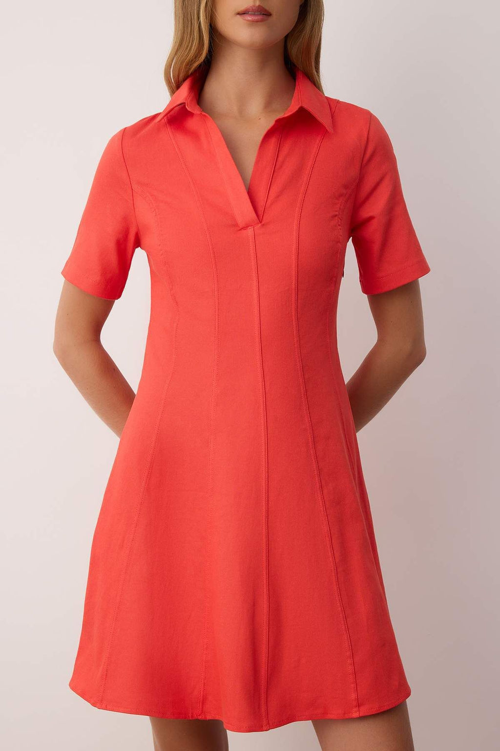 Trendyolmilla Ekru Duz Etegi Belden Ac?lan Dikis Detayl? Mini Dokuma Elbise TWOSS25EL00184  фото 12