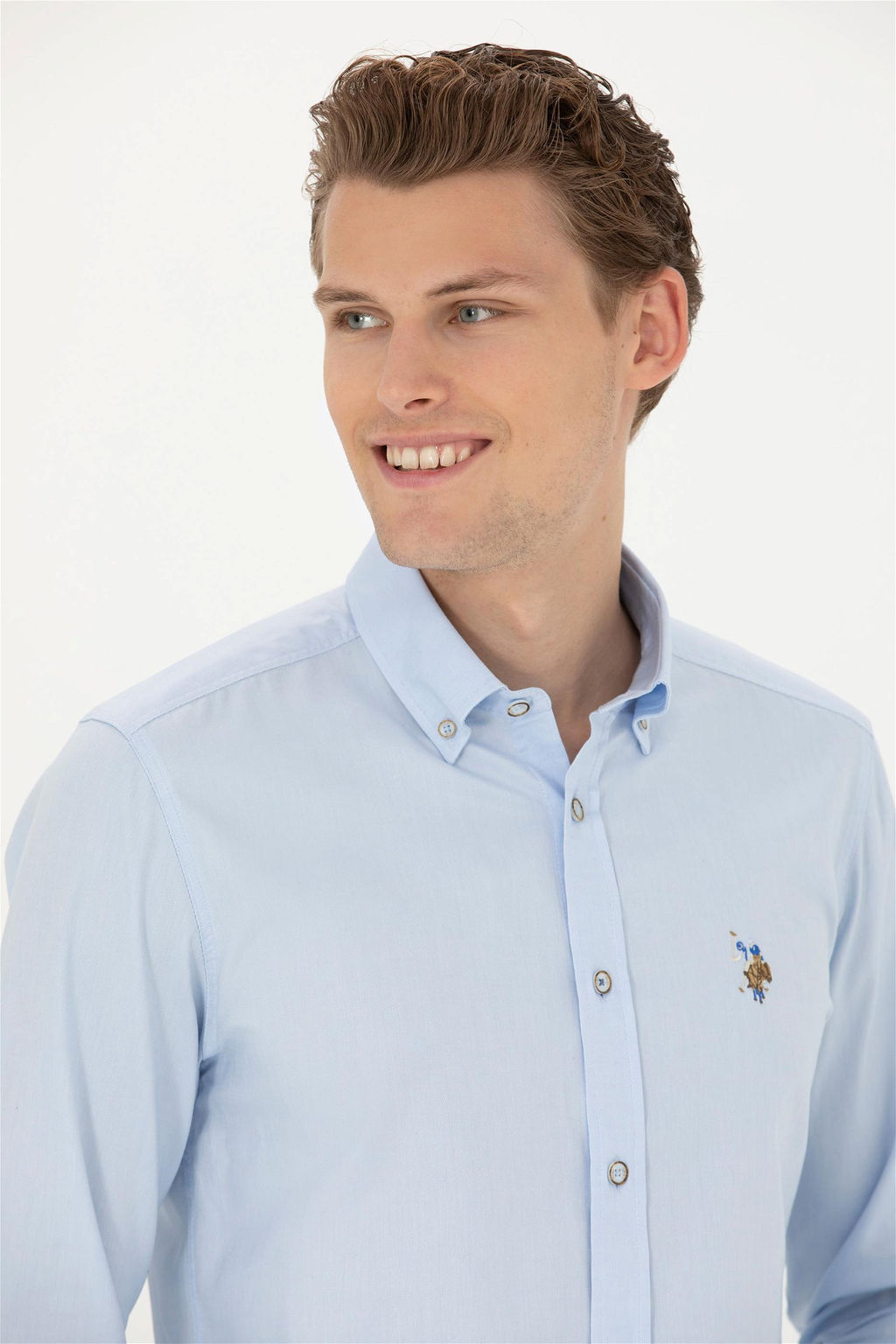 Мужская голубая базовая рубашка с длинным рукавом - U.s. polo assn фото 7