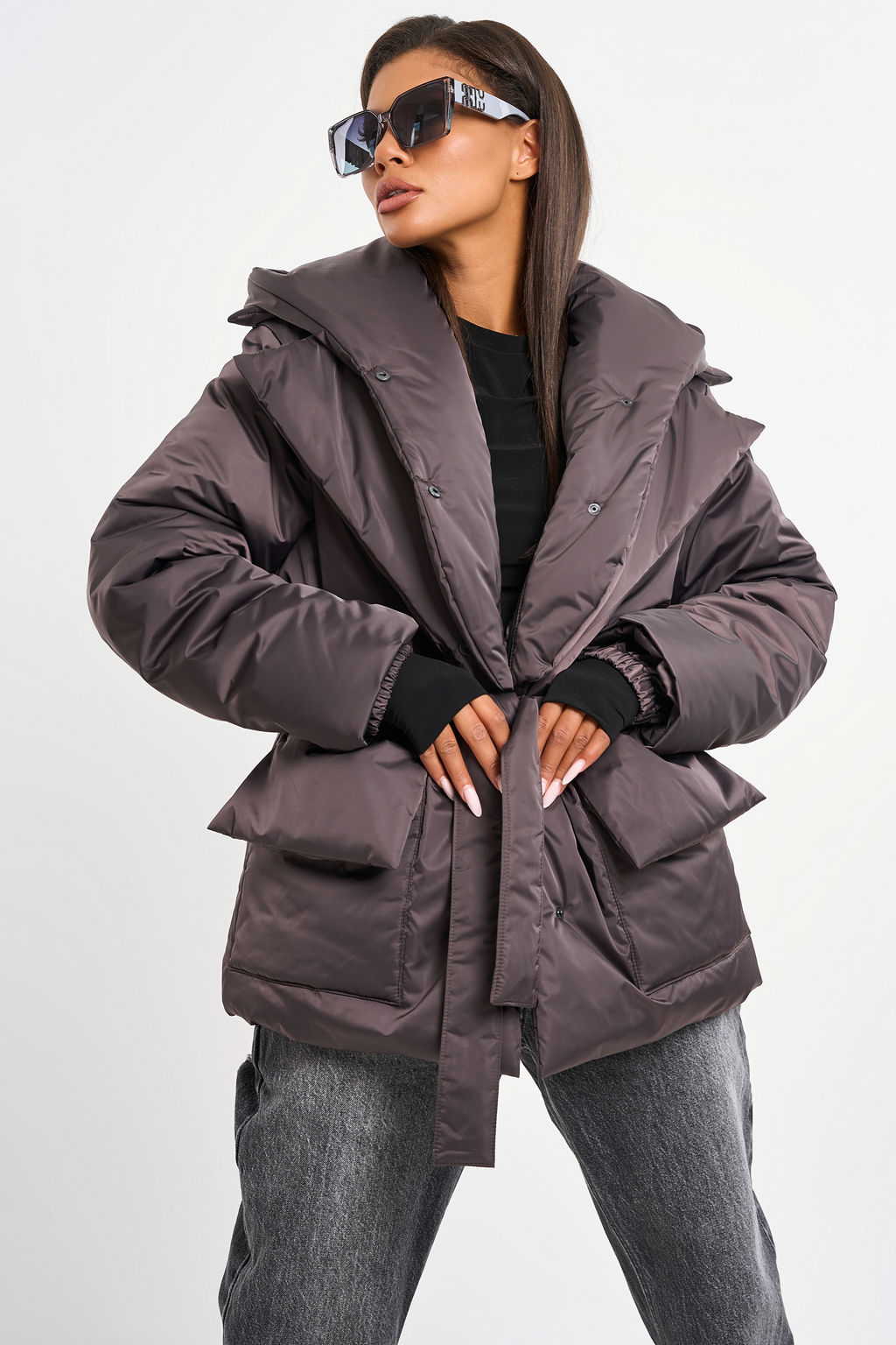 Куртка утепленная со съемным капюшоном шоколад