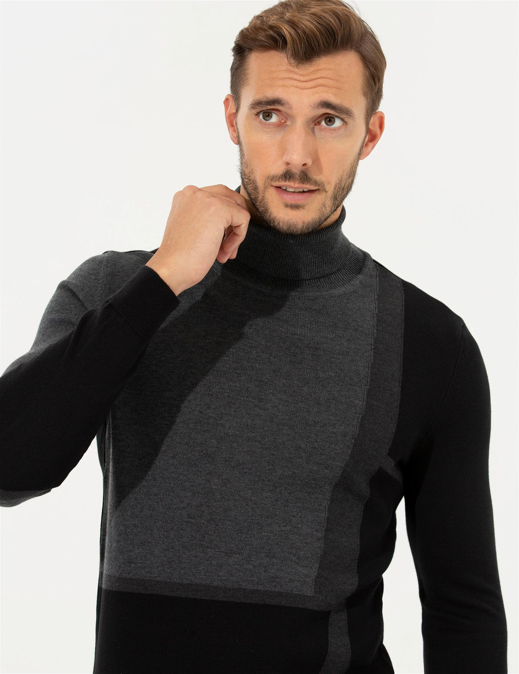 Gri Slim Fit Bal_k__ Yaka Triko Kazak
