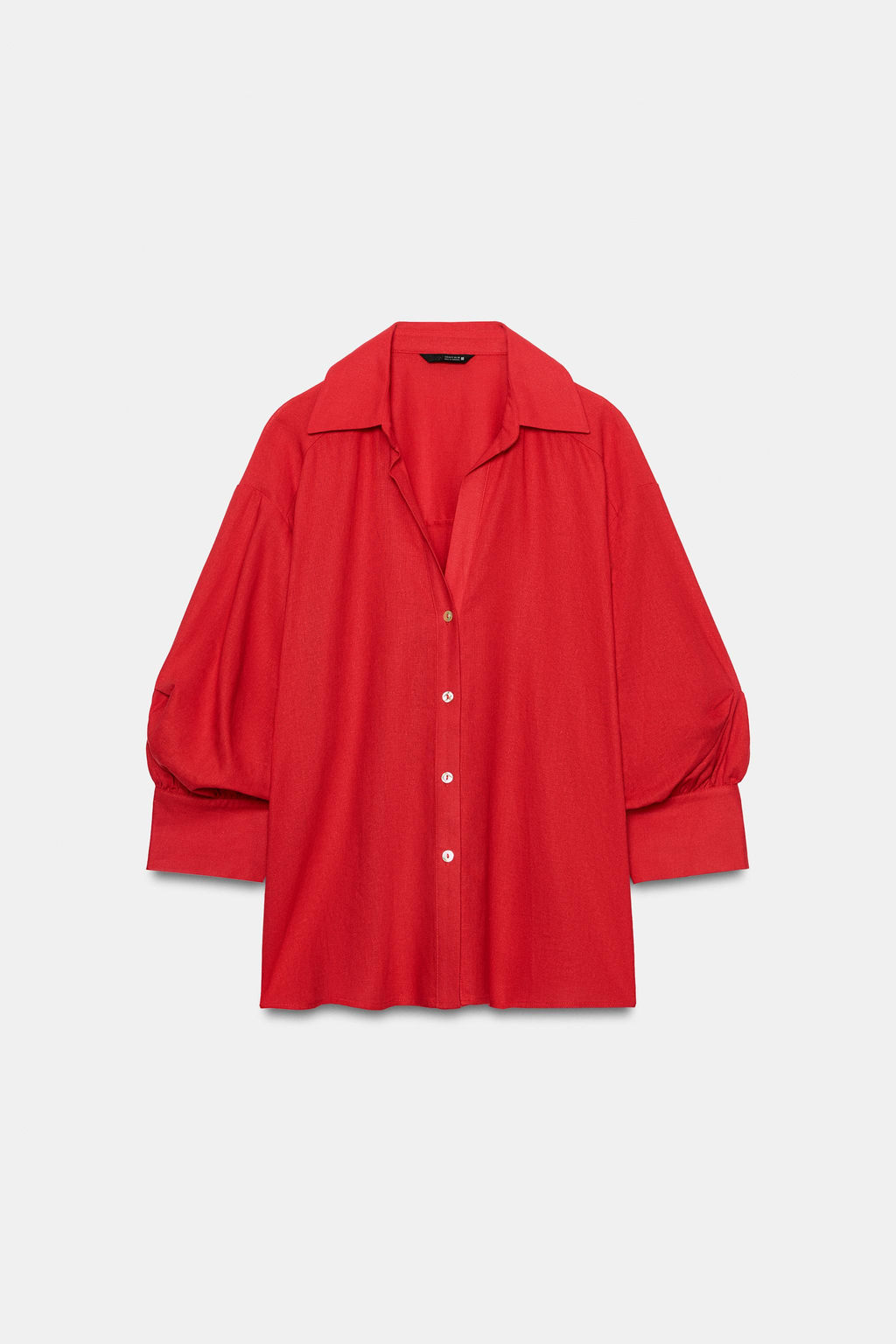 CAMISA CON LINO MANGA ABULLONADA / Rojo