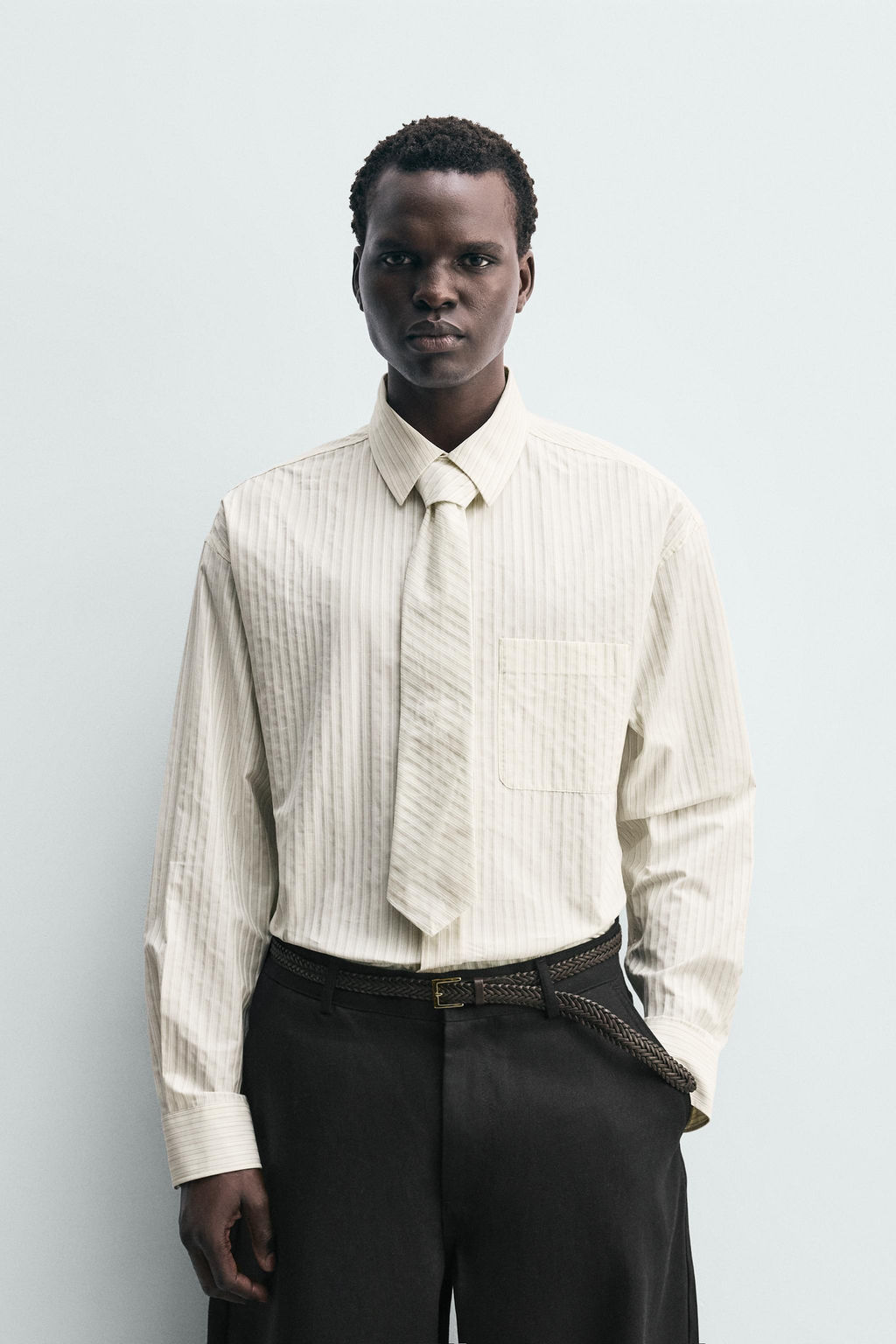 STRIPED SHIRT WITH CONTRAST TIE - Zara фото 10