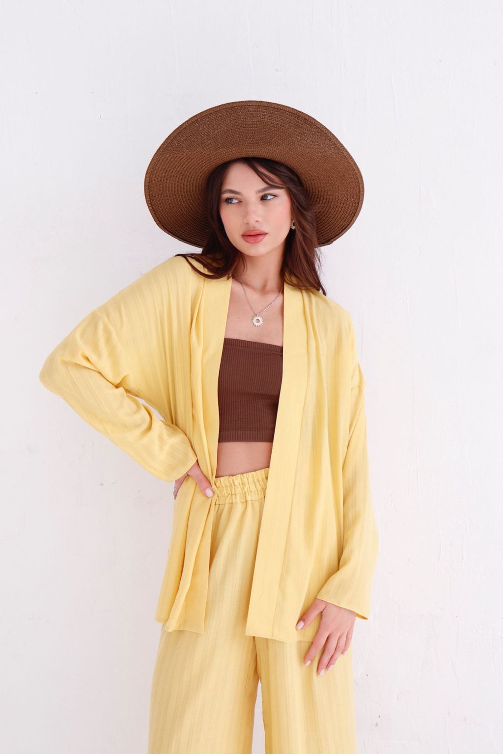 9444 Костюм из кимоно и брюк-палаццо жёлтый - Martichelli фото 7