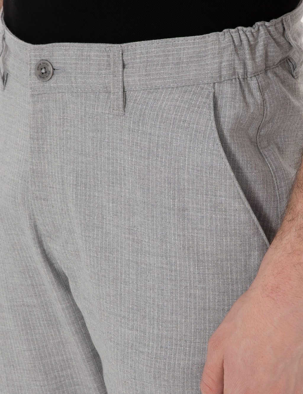 Gri Slim Fit Beli Lastikli _izgili Kanvas Pantolon