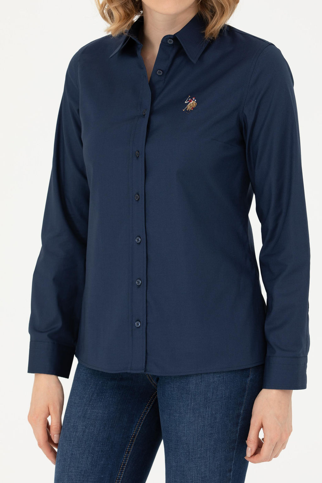Женская базовая рубашка темно-синего цвета с длинным рукавом - U.s. polo assn фото 13