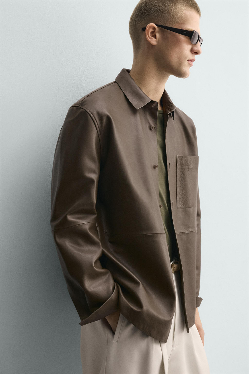 CAMISA PIEL BOLSILLO / Khaki - Zara фото 5