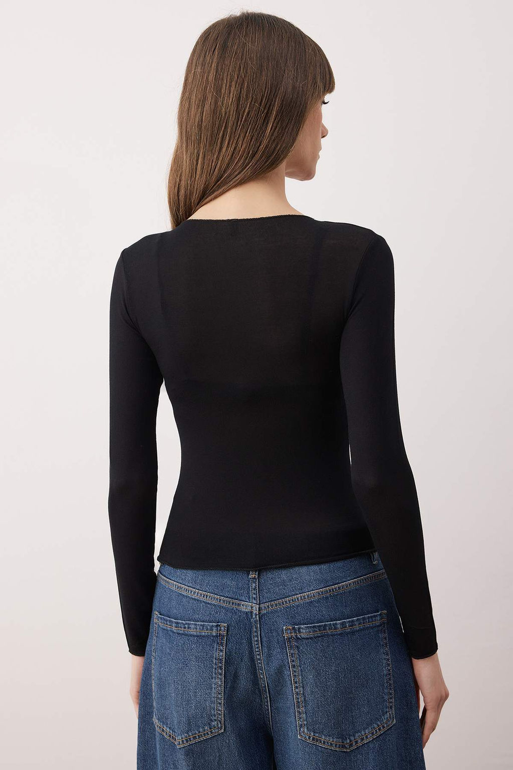 Siyah Transparan Esnek Vucuda Oturan Orme Bluz TWOAW26BZ00306 - Trendyolmilla фото 5