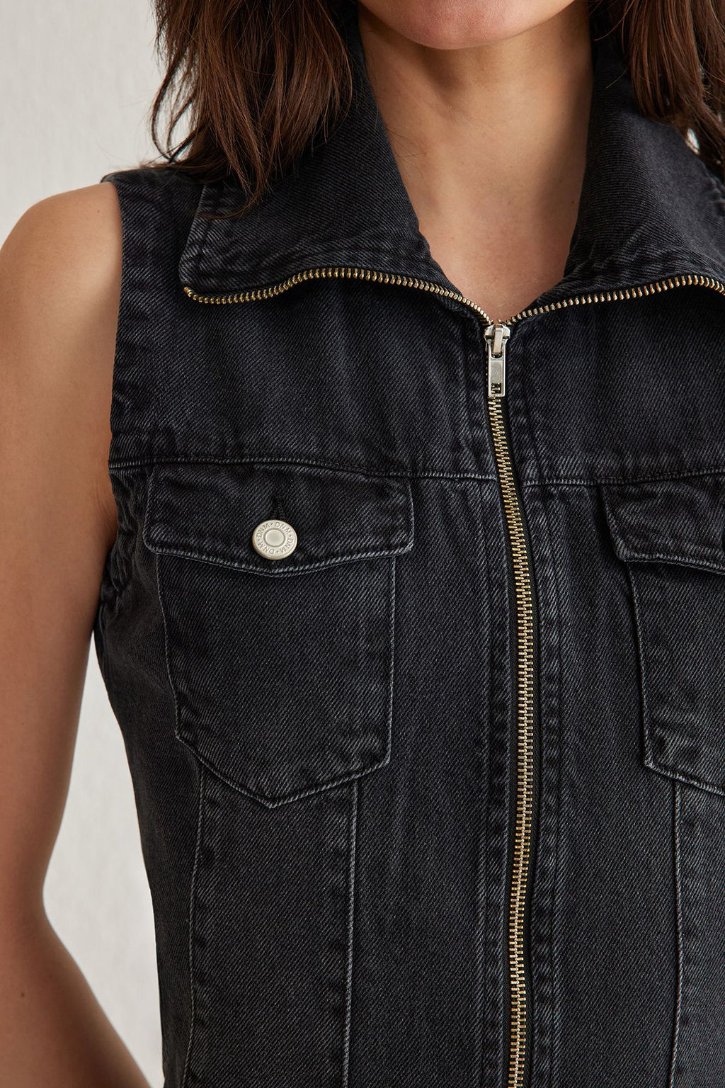 TRENDYOLMILLA Siyah Fermuar Detayl? Dik Yaka Mini Denim Elbise TWOSS25EL00148 фото 4