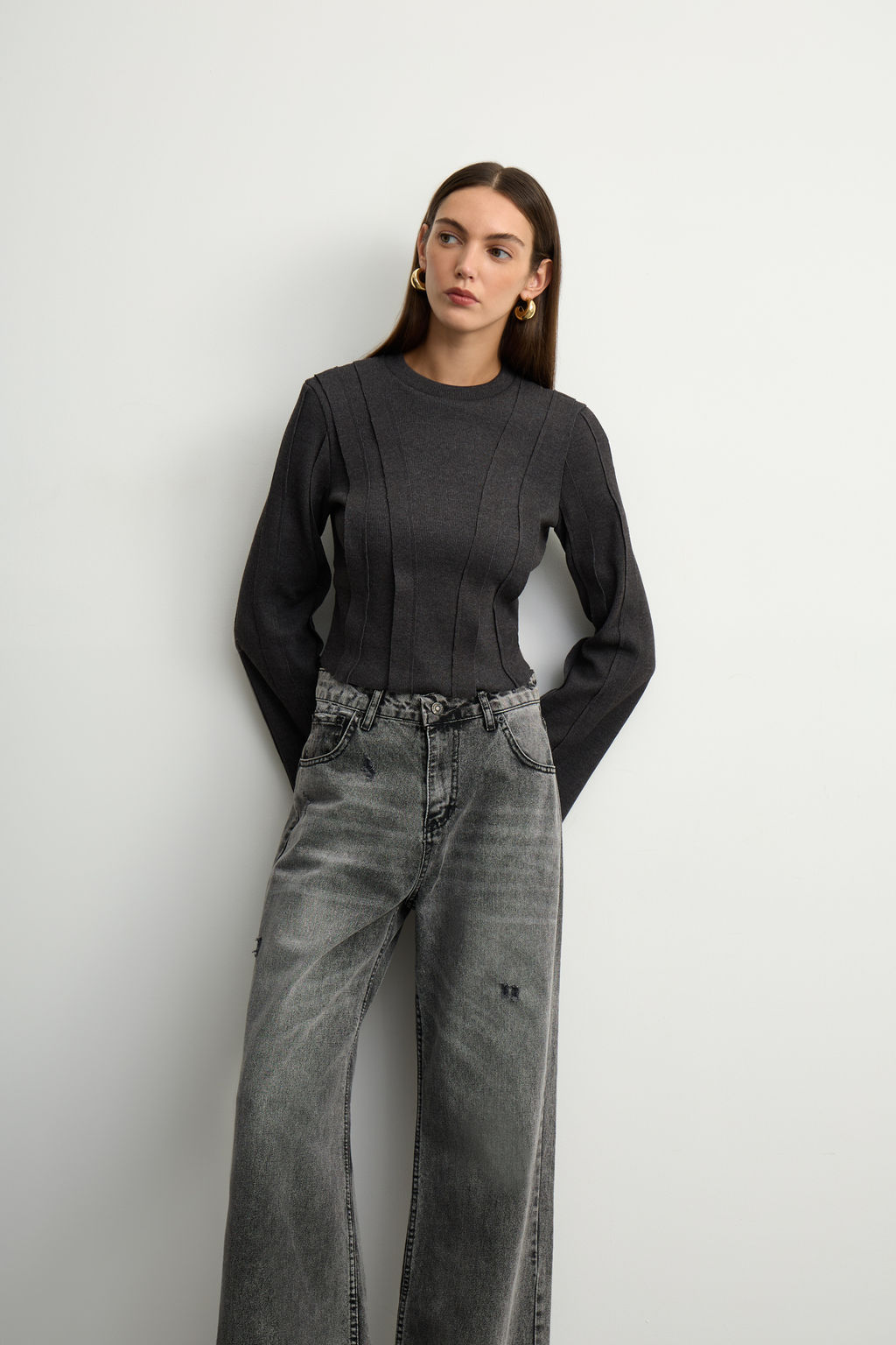 Лонгслив фактурный в рубчик с декоративными полосками - Mollis фото 3