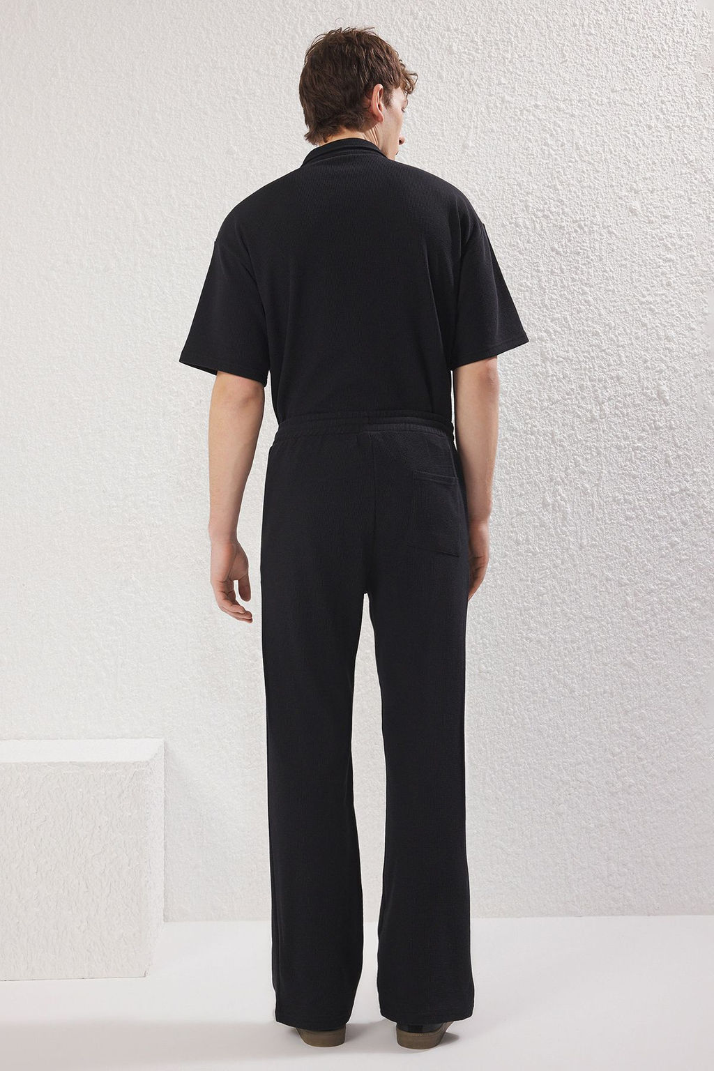 TRENDYOL MAN Siyah Wide Leg/Genis Kesim Waffle Dokulu Esofman Alt? Pantolon TMNSS25EA00000 - Trendyolmilla фото 4