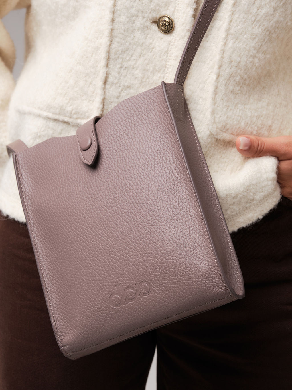 Кожаная сумка кросс-боди Leya DBR 30919 розово-серый  фото 3