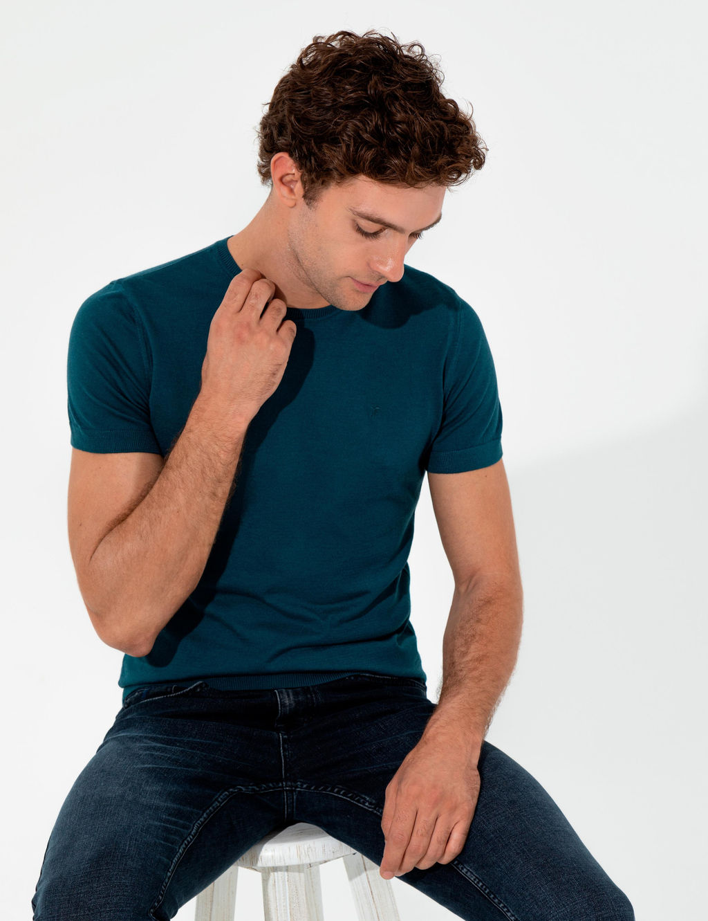 Petrol Slim Fit Bisiklet Yaka Triko T-Shirt - Cacharel фото 2