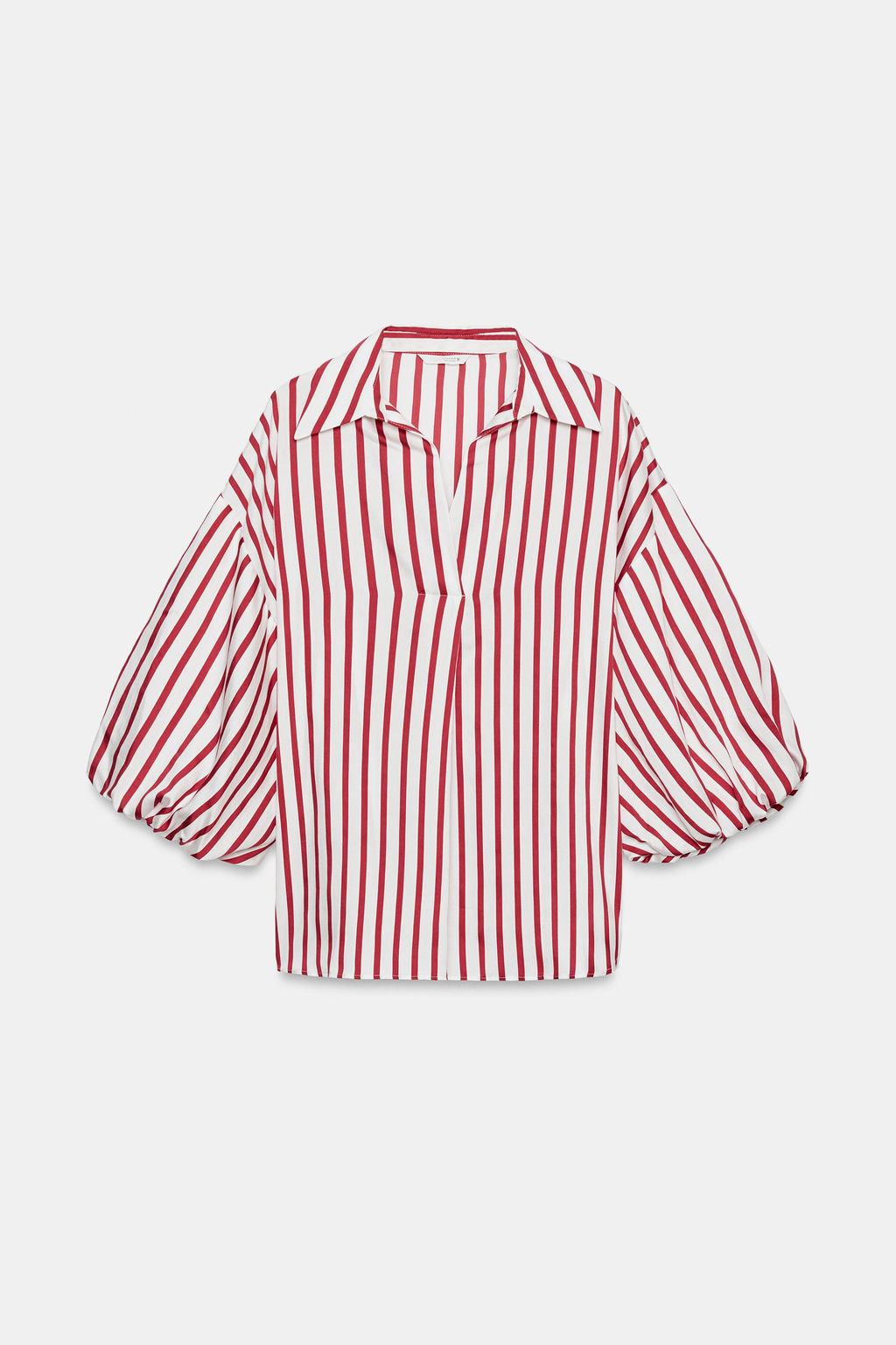 CAMISA RAYAS MANGA ABULLONADA / Rojo / Blanco
