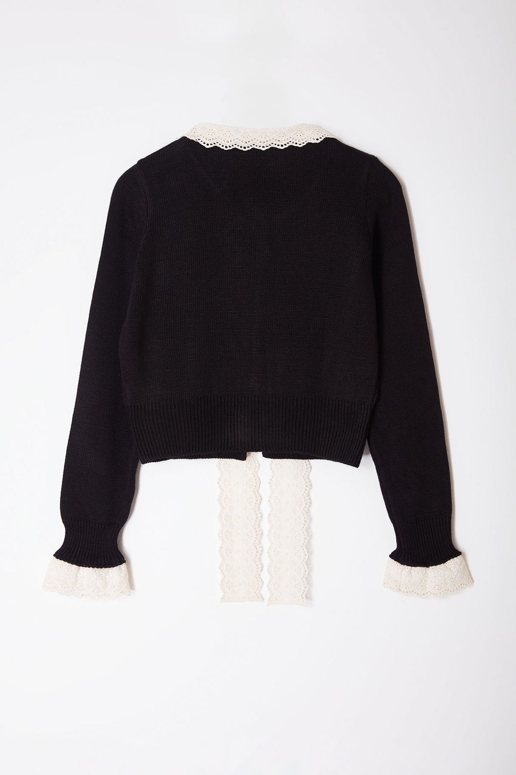 Siyah Crop Dantel Garnili Kurdele/Fiyonk Detayl? Triko H?rka TWOAW25HI00251