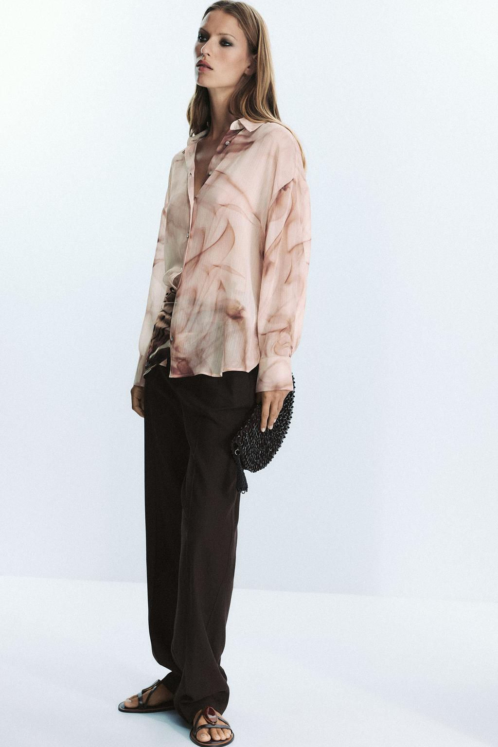 TIE-DYE PRINT COTTON GAUZE BLOUSE - Zara фото 6