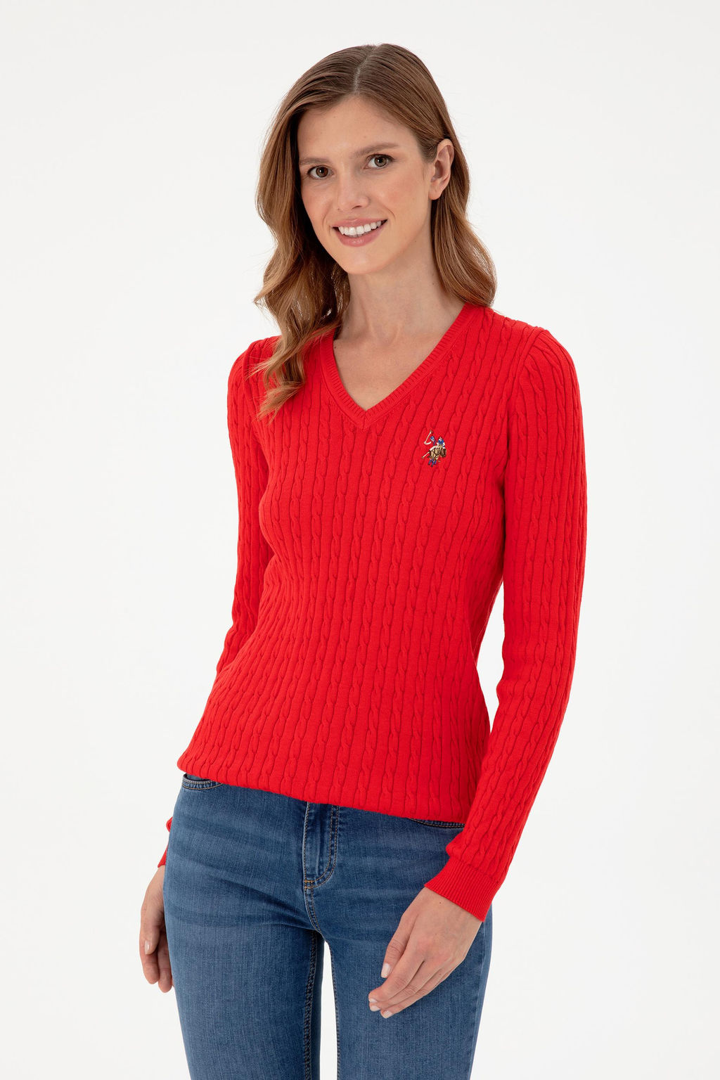 Женский красный базовый свитер Неожиданная скидка в корзине - U.s. polo assn фото 3