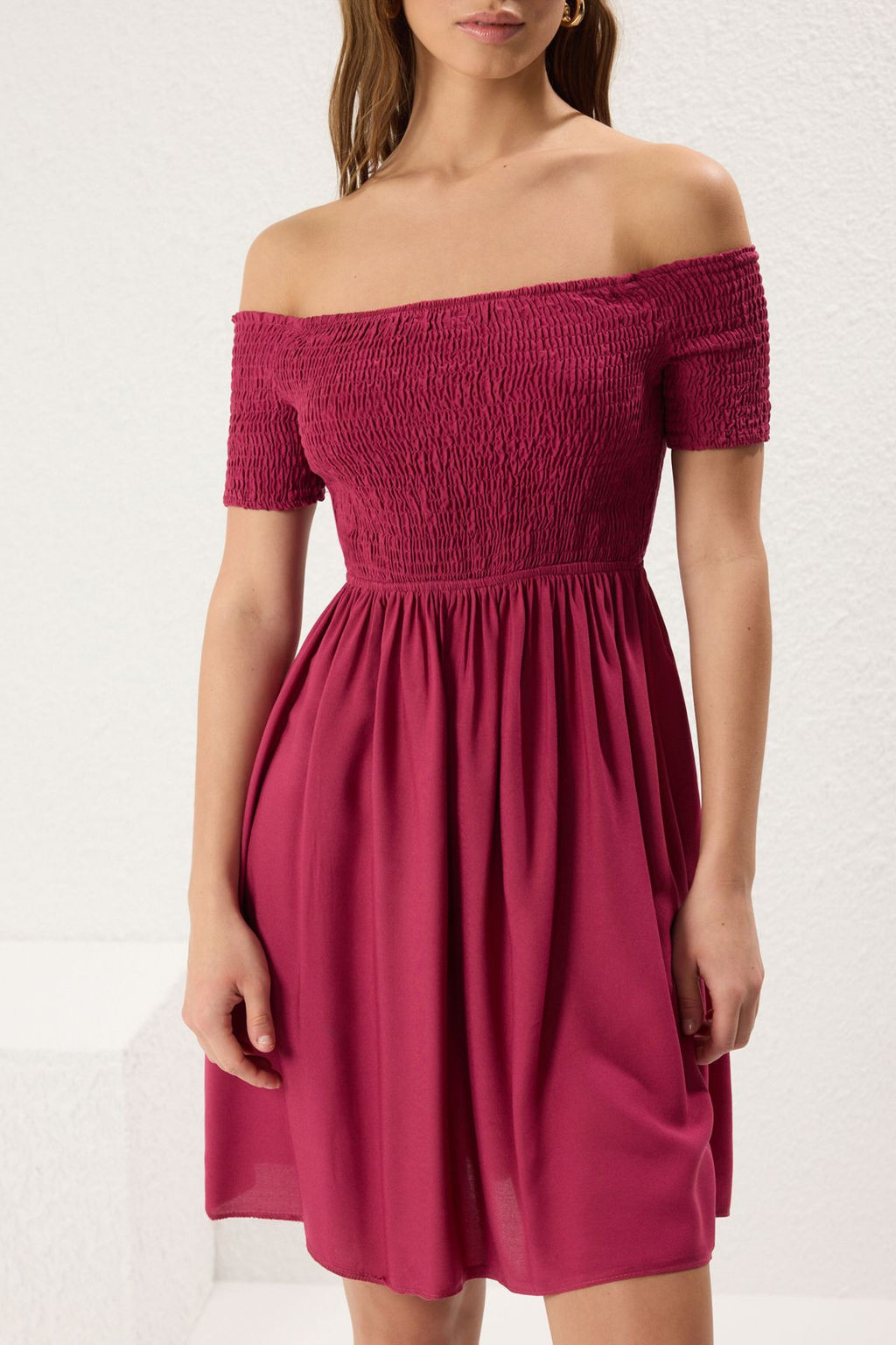 Fusya Duz Etegi Belden Ac?lan Gipeli Mini Dokuma Elbise TWOSS25EL00301 - Trendyolmilla фото 3