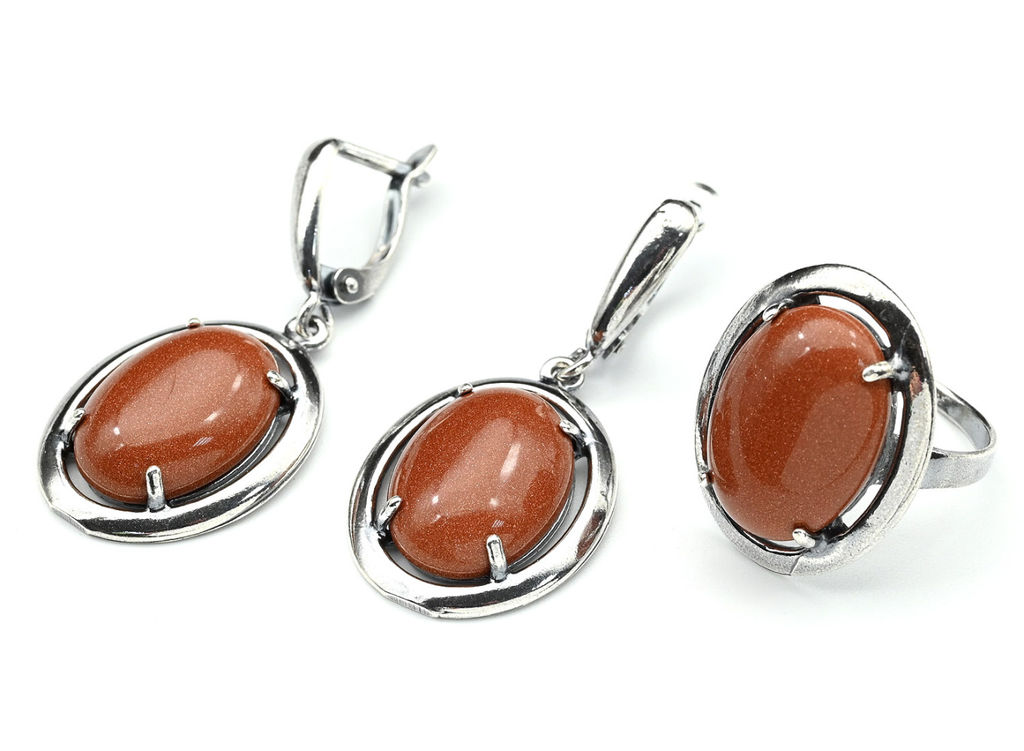 Кольцо Серьги с авантюрином имитация размер 18.