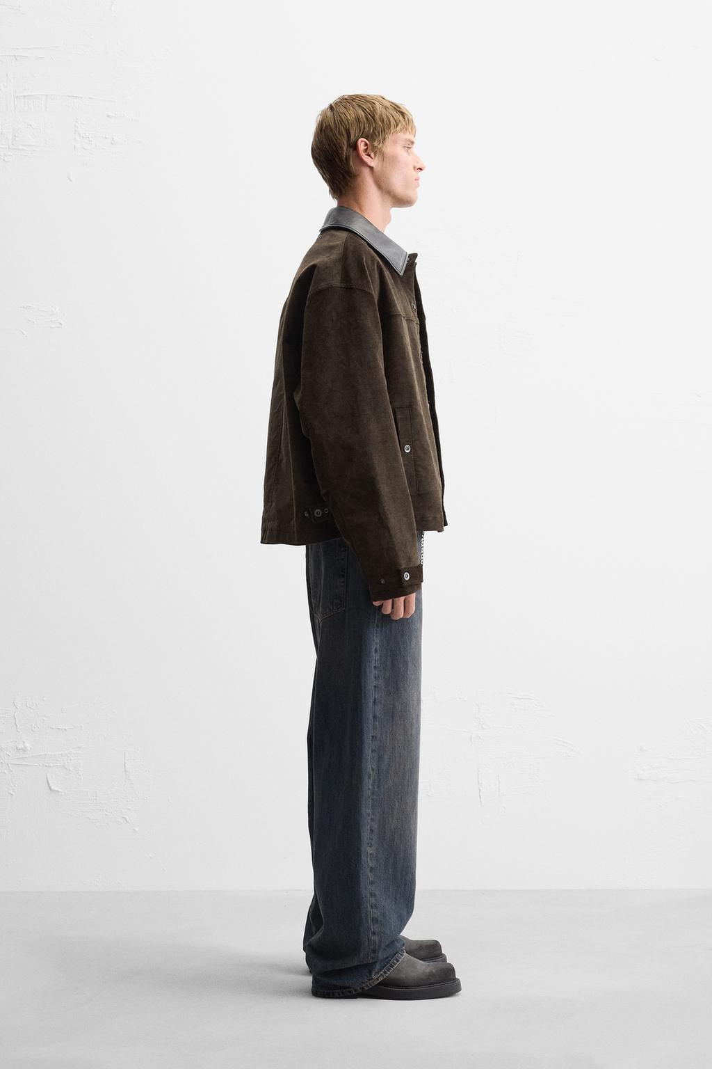 LEATHER CONTRAST COLLAR JACKET - Zara фото 4